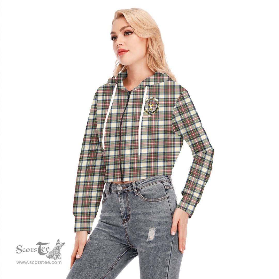 ScotsTee Shop Scottish Stewart Dress Ancient Clan Crest Tartan Womens Cropped Zip Up Hoodie