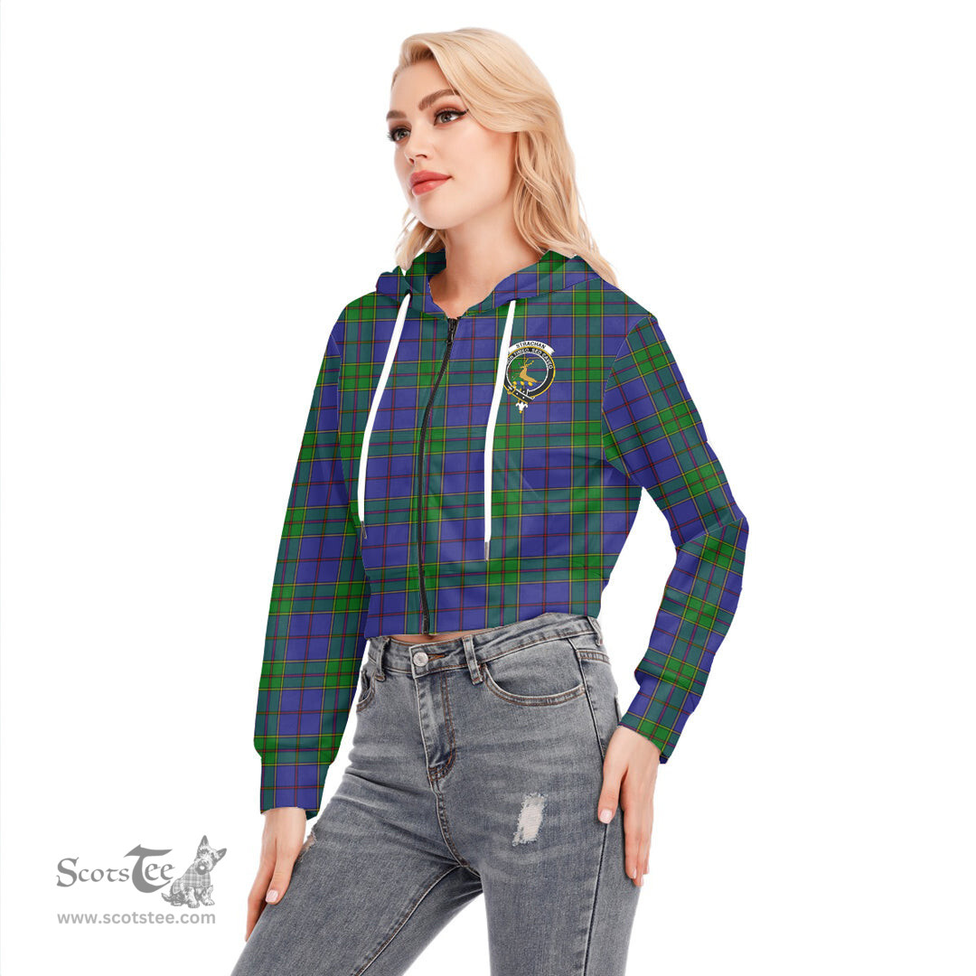 ScotsTee Shop Scottish Strachan Clan Crest Tartan Womens Cropped Zip Up Hoodie