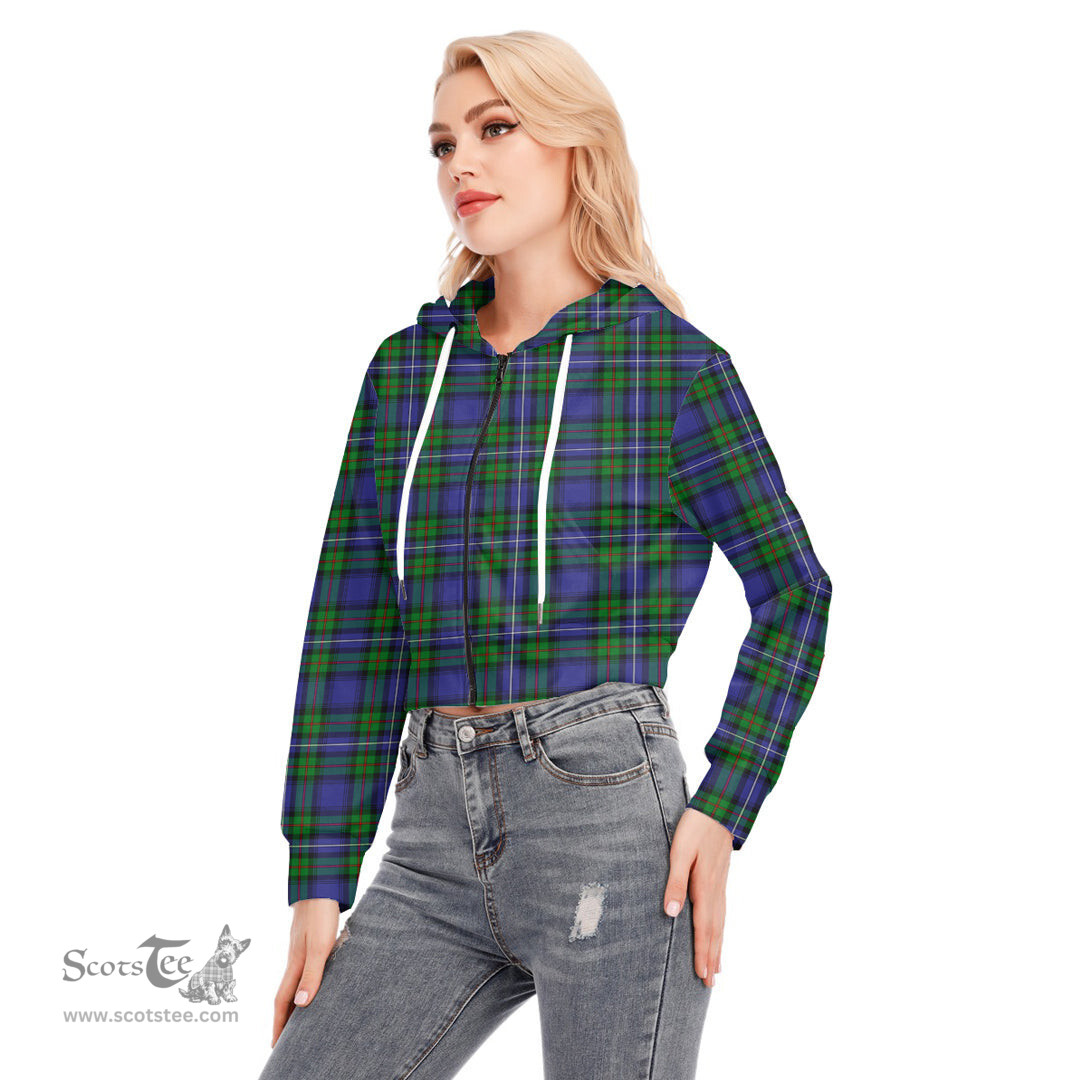 ScotsTee Shop Scottish Robertson Hunting Modern Clan Tartan Womens Cropped Zip Up Hoodie