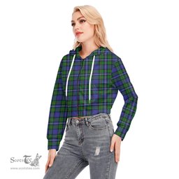 ScotsTee Shop Scottish Robertson Hunting Modern Clan Tartan Womens Cropped Zip Up Hoodie