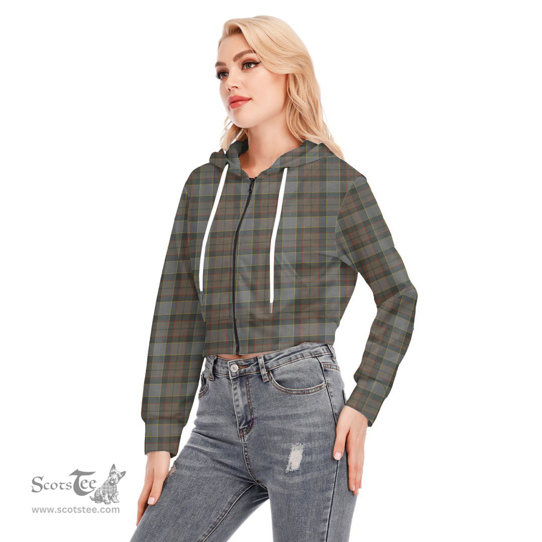 ScotsTee Shop Scottish Outlander Fraser Clan Tartan Womens Cropped Zip Up Hoodie