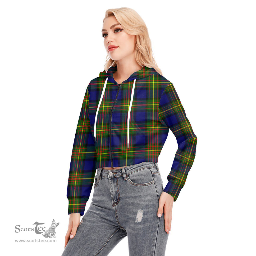 ScotsTee Shop Scottish More Muir Clan Tartan Womens Cropped Zip Up Hoodie