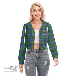 ScotsTee Shop Scottish Turnbull Hunting Clan Crest Tartan Womens Cropped Zip Up Hoodie