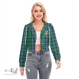 ScotsTee Shop Scottish Urquhart Ancient Clan Crest Tartan Womens Cropped Zip Up Hoodie