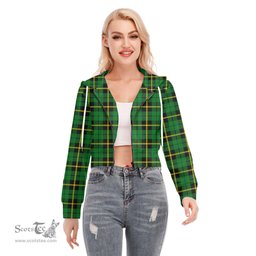 ScotsTee Shop Scottish Wallace Hunting Green Clan Tartan Womens Cropped Zip Up Hoodie