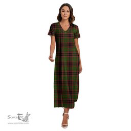 ScotsTee Shop Scottish Buchan Modern Clan Tartan Womens Fitted V-neck Side Slit Maxi Dress