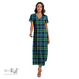 ScotsTee Shop Scottish Campbell Ancient 01 Clan Crest Tartan Womens Fitted V-neck Side Slit Maxi Dress