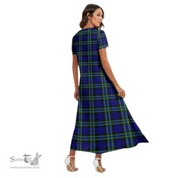 ScotsTee Shop Scottish Arbuthnot Modern Clan Tartan Womens Fitted V-neck Side Slit Maxi Dress