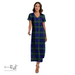 ScotsTee Shop Scottish Arbuthnot Modern Clan Tartan Womens Fitted V-neck Side Slit Maxi Dress