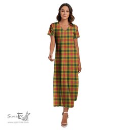 ScotsTee Shop Scottish Baxter Clan Tartan Womens Fitted V-neck Side Slit Maxi Dress