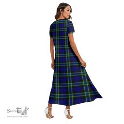 ScotsTee Shop Scottish Arbuthnot Modern Clan Crest Tartan Womens Fitted V-neck Side Slit Maxi Dress