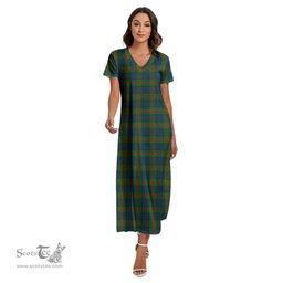 ScotsTee Shop Scottish Aiton Clan Tartan Womens Fitted V-neck Side Slit Maxi Dress