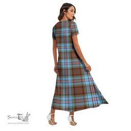 ScotsTee Shop Scottish Anderson Ancient Clan Crest Tartan Womens Fitted V-neck Side Slit Maxi Dress