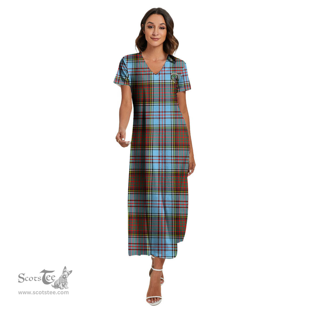 ScotsTee Shop Scottish Anderson Ancient Clan Crest Tartan Womens Fitted V-neck Side Slit Maxi Dress