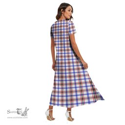 ScotsTee Shop Scottish Boswell Modern Clan Tartan Womens Fitted V-neck Side Slit Maxi Dress