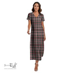 ScotsTee Shop Scottish Borthwick Dress Ancient Clan Tartan Womens Fitted V-neck Side Slit Maxi Dress