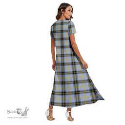 ScotsTee Shop Scottish Bell of the Borders Clan Tartan Womens Fitted V-neck Side Slit Maxi Dress