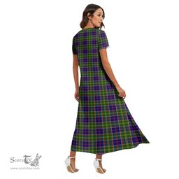 ScotsTee Shop Scottish Ayrshire District Clan Tartan Womens Fitted V-neck Side Slit Maxi Dress