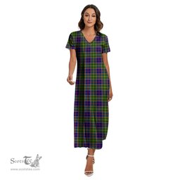 ScotsTee Shop Scottish Ayrshire District Clan Tartan Womens Fitted V-neck Side Slit Maxi Dress