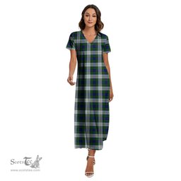 ScotsTee Shop Scottish Blackwatch Dress Modern Clan Tartan Womens Fitted V-neck Side Slit Maxi Dress