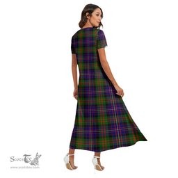 ScotsTee Shop Scottish Cameron of Erracht Modern Clan Crest Tartan Womens Fitted V-neck Side Slit Maxi Dress
