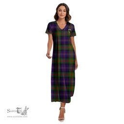 ScotsTee Shop Scottish Cameron of Erracht Modern Clan Crest Tartan Womens Fitted V-neck Side Slit Maxi Dress
