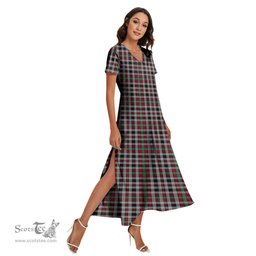 ScotsTee Shop Scottish Borthwick Ancient Clan Tartan Womens Fitted V-neck Side Slit Maxi Dress