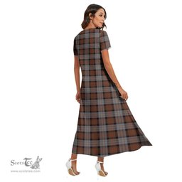ScotsTee Shop Scottish Cameron of Erracht Weathered Clan Tartan Womens Fitted V-neck Side Slit Maxi Dress