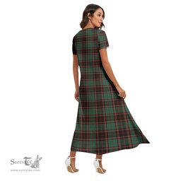 ScotsTee Shop Scottish Buchan Ancient Clan Crest Tartan Womens Fitted V-neck Side Slit Maxi Dress