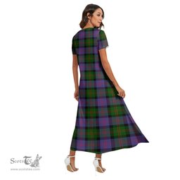 ScotsTee Shop Scottish Blair Modern Clan Crest Tartan Womens Fitted V-neck Side Slit Maxi Dress