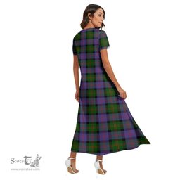 ScotsTee Shop Scottish Blair Modern Clan Tartan Womens Fitted V-neck Side Slit Maxi Dress