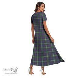 ScotsTee Shop Scottish Campbell Argyll Modern Clan Crest Tartan Womens Fitted V-neck Side Slit Maxi Dress