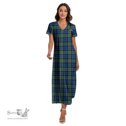 ScotsTee Shop Scottish Baird Ancient Clan Crest Tartan Womens Fitted V-neck Side Slit Maxi Dress