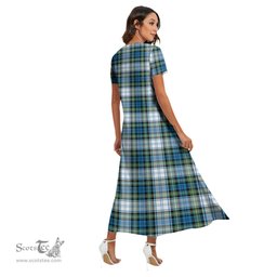 ScotsTee Shop Scottish Campbell Dress Ancient Clan Crest Tartan Womens Fitted V-neck Side Slit Maxi Dress