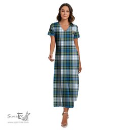 ScotsTee Shop Scottish Campbell Dress Ancient Clan Crest Tartan Womens Fitted V-neck Side Slit Maxi Dress
