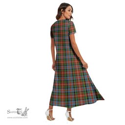 ScotsTee Shop Scottish Caledonia Ancient Clan Tartan Womens Fitted V-neck Side Slit Maxi Dress