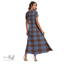 ScotsTee Shop Scottish Anderson Modern Clan Crest Tartan Womens Fitted V-neck Side Slit Maxi Dress