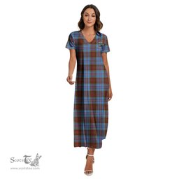 ScotsTee Shop Scottish Anderson Modern Clan Crest Tartan Womens Fitted V-neck Side Slit Maxi Dress