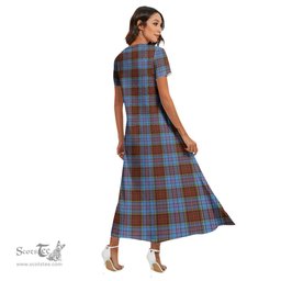 ScotsTee Shop Scottish Anderson Modern Clan Tartan Womens Fitted V-neck Side Slit Maxi Dress