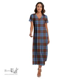 ScotsTee Shop Scottish Anderson Modern Clan Tartan Womens Fitted V-neck Side Slit Maxi Dress