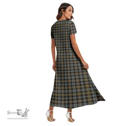 ScotsTee Shop Scottish Campbell Argyll Weathered Clan Tartan Womens Fitted V-neck Side Slit Maxi Dress