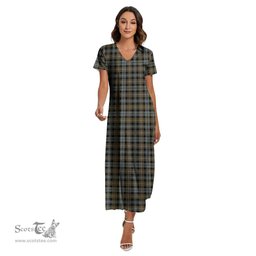 ScotsTee Shop Scottish Campbell Argyll Weathered Clan Tartan Womens Fitted V-neck Side Slit Maxi Dress