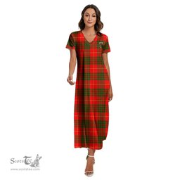 ScotsTee Shop Scottish Cameron Modern Clan Crest Tartan Womens Fitted V-neck Side Slit Maxi Dress