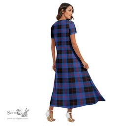 ScotsTee Shop Scottish Angus Modern Clan Tartan Womens Fitted V-neck Side Slit Maxi Dress
