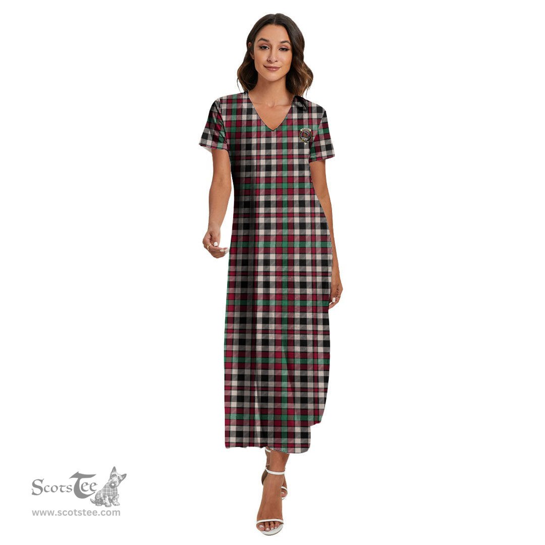 ScotsTee Shop Scottish Borthwick Dress Ancient Clan Crest Tartan Womens Fitted V-neck Side Slit Maxi Dress