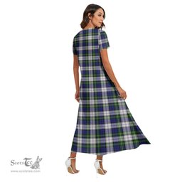 ScotsTee Shop Scottish Gordon Dress Modern Clan Crest Tartan Womens Fitted V-neck Side Slit Maxi Dress