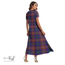ScotsTee Shop Scottish Chisholm Hunting Modern Clan Crest Tartan Womens Fitted V-neck Side Slit Maxi Dress