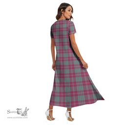 ScotsTee Shop Scottish Crawford Ancient Clan Tartan Womens Fitted V-neck Side Slit Maxi Dress