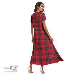 ScotsTee Shop Scottish Drummond Modern Clan Tartan Womens Fitted V-neck Side Slit Maxi Dress
