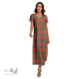 ScotsTee Shop Scottish Grant Ancient Clan Tartan Womens Fitted V-neck Side Slit Maxi Dress